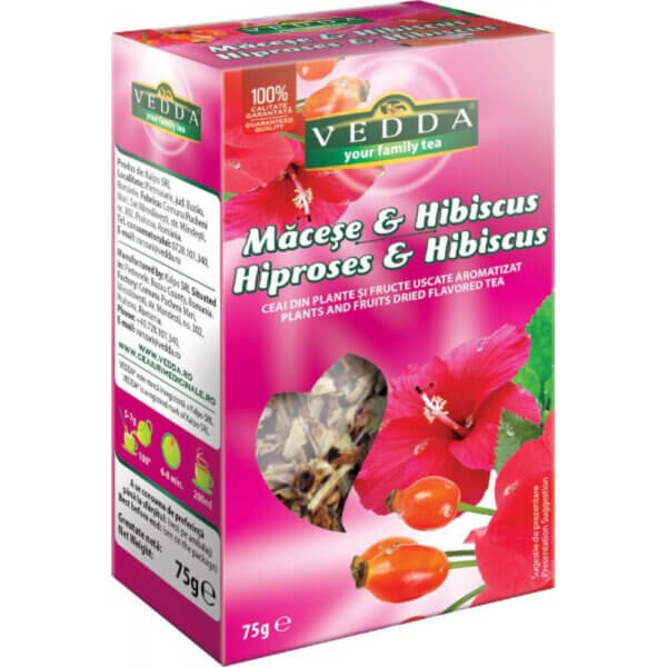 Ceai măceșe și hibiscus, 75g, Vedda