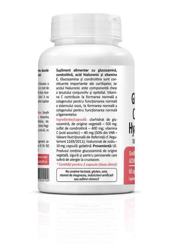 Glucozamină, Condroitină, Acid Hialuronic, 60 capsule, Zenyth