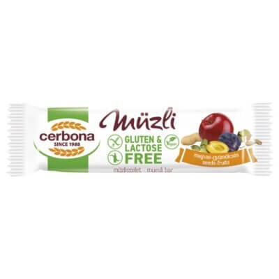 Baton Musli fără gluten cu semințe și fructe, 35g, Cerbona