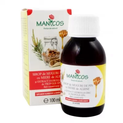 Sirop de muguri de pin cu miere, 100 ml, Manicos