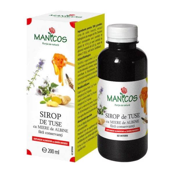 Sirop de tuse cu miere, 200 ml, Manicos
