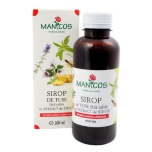 Sirop de tuse fără zahăr cu extract de stevie, 200 ml, Manicos