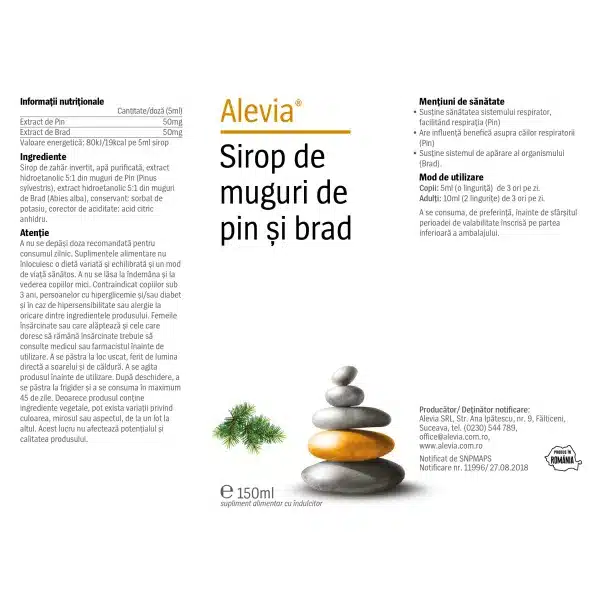 Sirop de muguri de pin și brad, 150 ml, Alevia