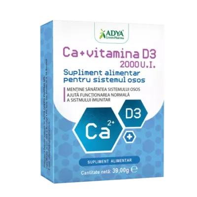 Calciu + Vitamina D3, 30 comprimate, Adya Green Pharma