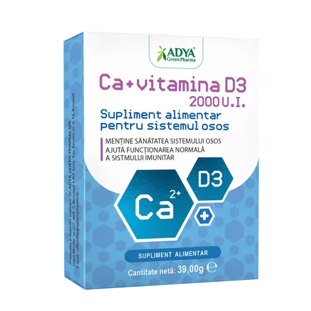 Calciu + Vitamina D3, 30 comprimate, Adya Green Pharma