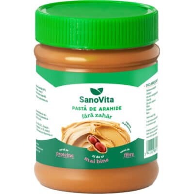 Unt de arahide fără zahăr, 375 gr, Sanovita