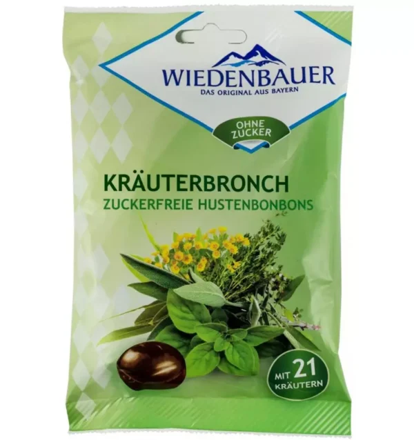Bomboane fără zahăr pentru tuse cu 21 de plante medicinale, 75 g, Wiedenbauer