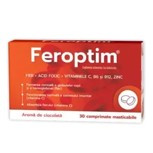 Feroptim cu aromă de ciocolată, 30 comprimate masticabile, Zdrovit