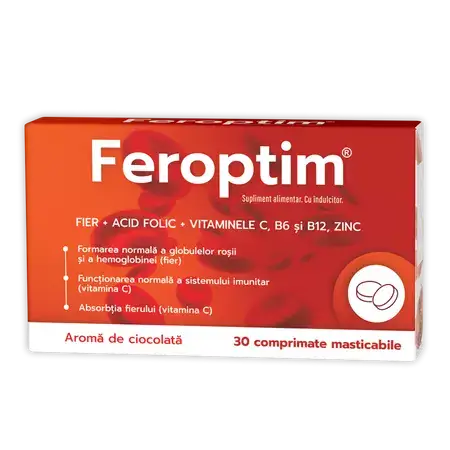 Feroptim cu aromă de ciocolată, 30 comprimate masticabile, Zdrovit