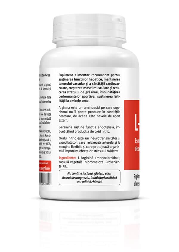 L-Arginină 800 mg, 60 capsule, Zenyth