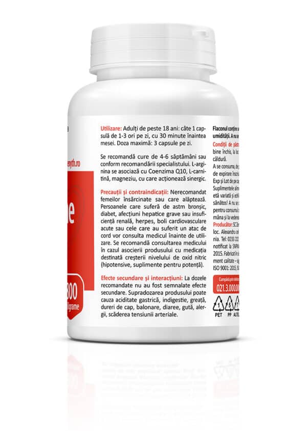 L-Arginină 800 mg, 60 capsule, Zenyth