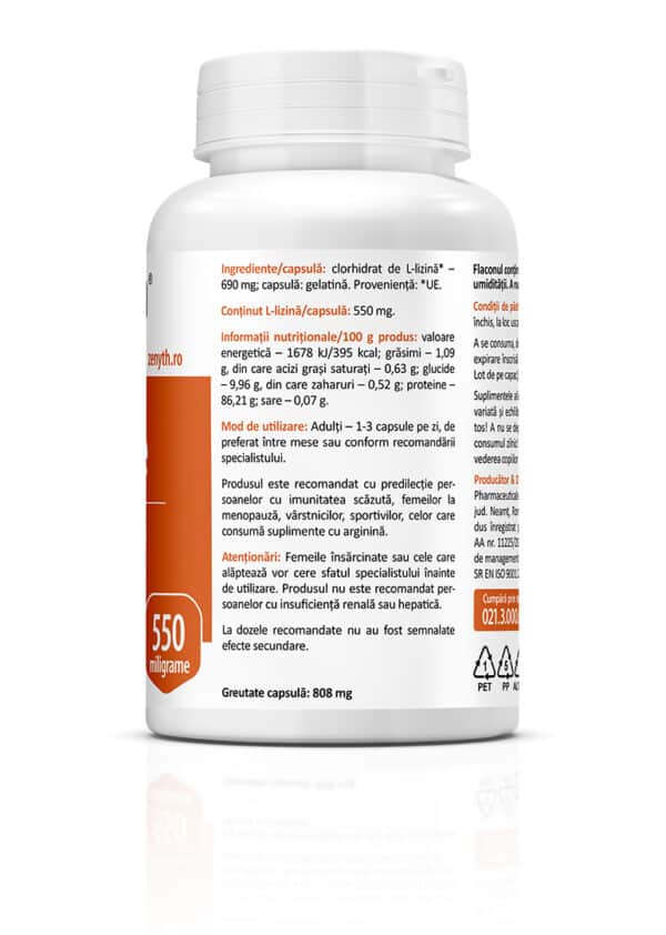 5941872401234-2 L-lizină 550 mg, 60 capsule, Zenyth
