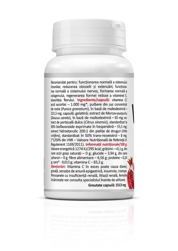 Vitamina C Premium cu rodie, 1000 mg, 30 capsule, Zenyth