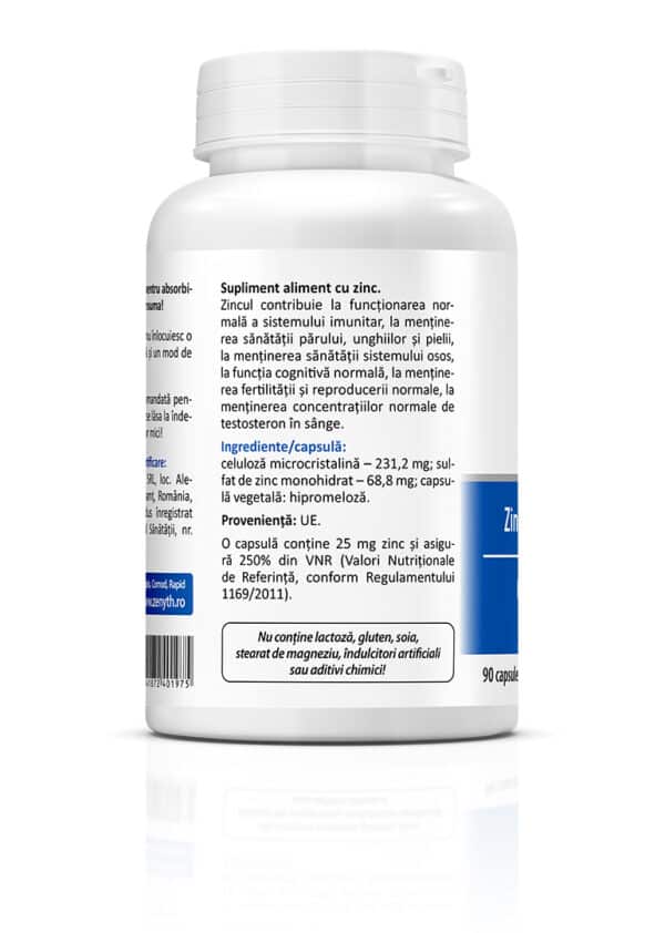 Zinc 25 Sulfat de zinc, 90 capsule, Zenyth