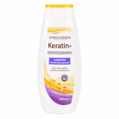 Șampon pentru păr degradat cu keratină și ulei de migdale Keratin+, 400 ml, Gerocossen
