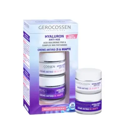Pachet Cremă de zi antirid Hyaluron, 50 ml și Cremă de noapte antirid Hyaluron, 50 ml, Gerocossen