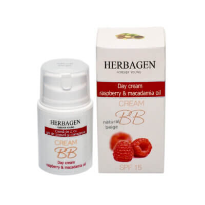 Cremă de zi BB cu ulei de zmeură și macadamia SPF 15, 50g, Herbagen