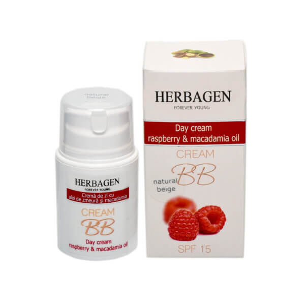Cremă de zi BB cu ulei de zmeură și macadamia SPF 15, 50g, Herbagen