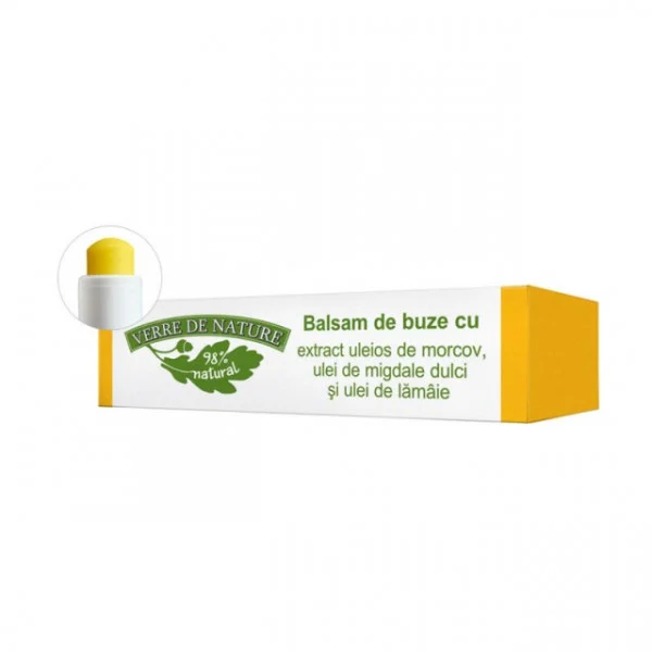 Balsam de buze cu extract uleios de morcovi, ulei de migdale și ulei de lămâie, 4.8 g, Verre de Nature