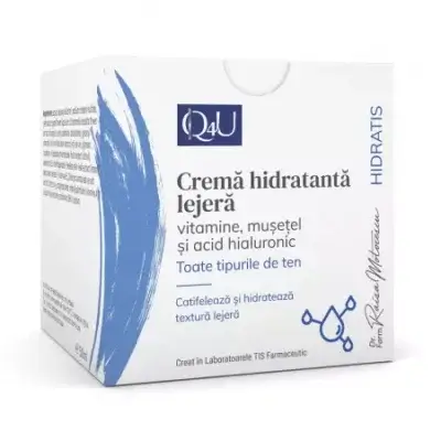 Cremă hidratantă cu vitamine, mușețel și acid hialuronic Hidratis Q4U, 50ml, TIS Farmaceutic