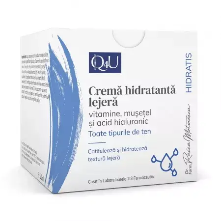 Cremă hidratantă cu vitamine, mușețel și acid hialuronic Hidratis Q4U, 50ml, TIS Farmaceutic