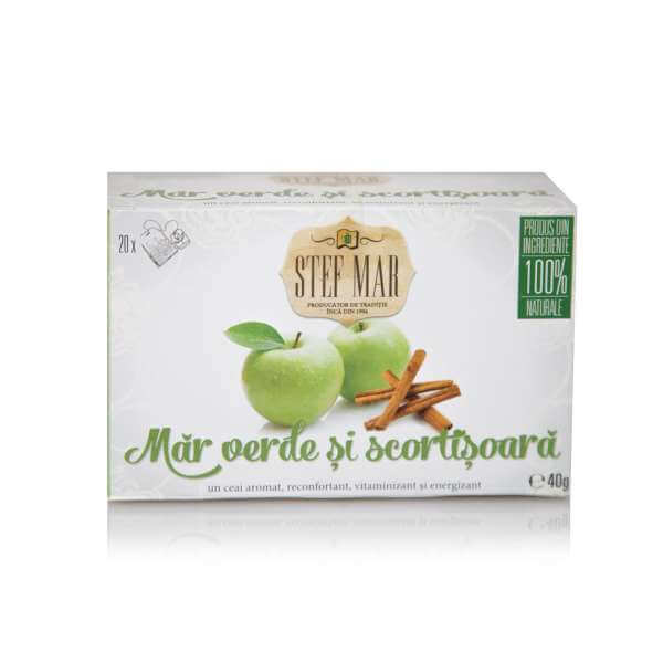 Ceai de Măr Verde și Scorțișoară, 20 plicuri, Stef Mar
