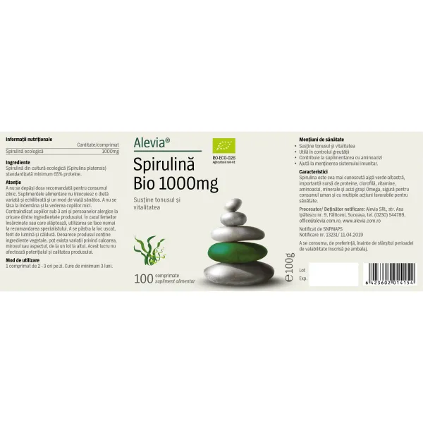 Spirulină Bio, 1000 mg, 100 comprimate, Alevia