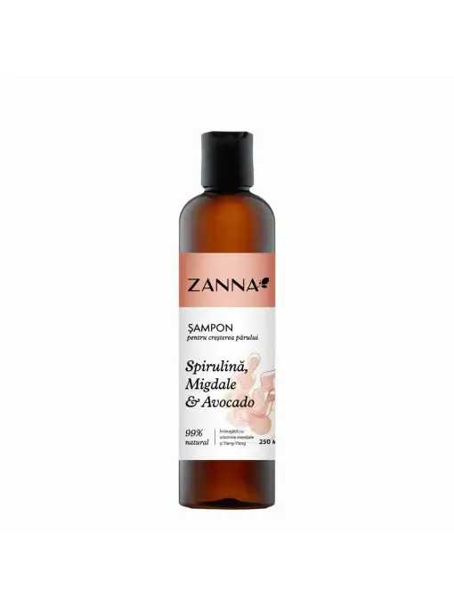 Șampon pentru creșterea părului cu spirulină migdale și avocado, 250ml, Zanna