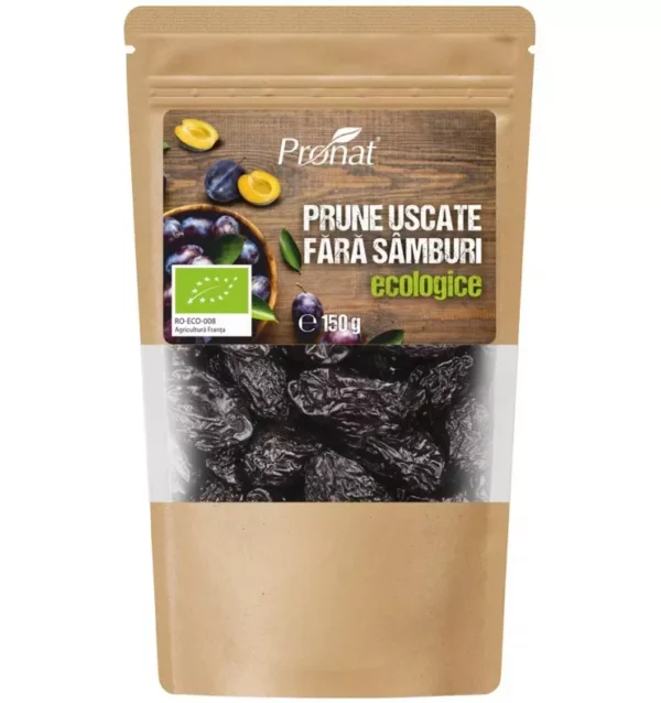 Prune uscate bio, fără sâmburi, 150g, Pronat