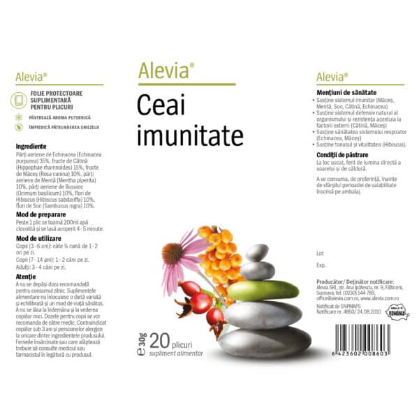Ceai imunitate, 20 plicuri, Alevia Ceai imunitate, 20 plicuri, Alevia – etichetă