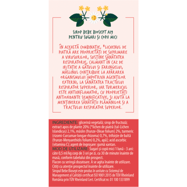 Bebe Biosept A19, sirop cu fructoză pentru sugari și copii mici, 100 ml, Fares – imagine 2