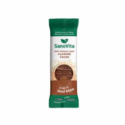 Mini-rondele din orez cu glazură de cacao, 24 g, Sanovita