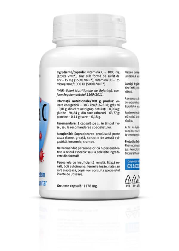 Vitamina C +D3 +Zn, 60 capsule, Zenyth