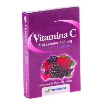 Vitamina C cu aromă de fructe de pădure180 mg, 24 comprimate, Amniocen