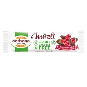 Baton musli fără gluten cu ciocolată și zmeură, 35g, Cerbona