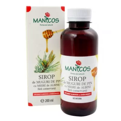 Sirop muguri de pin cu miere de albine, 200 ml, Manicos