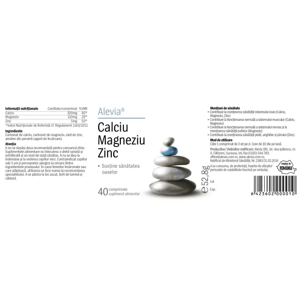 Calciu Magneziu Zinc, 40 comprimate, Alevia