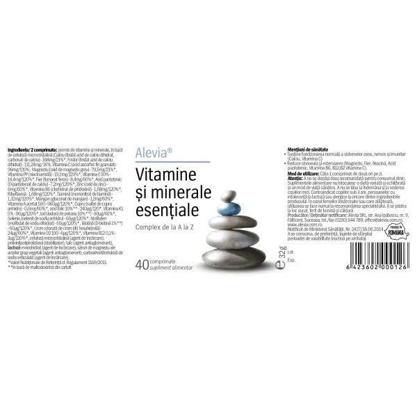 6423602000126-1 Vitamine și Minerale Esențiale, 40 comprimate, Alevia