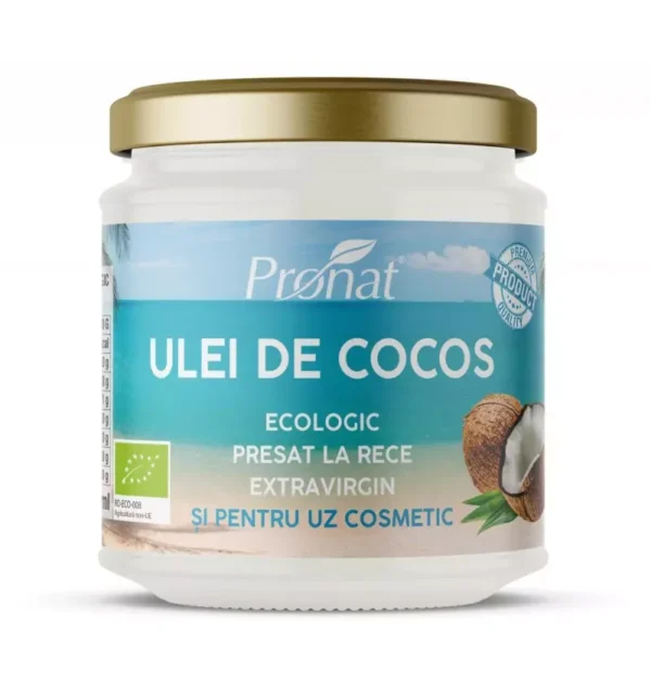 Ulei de cocos extravirgin bio presat la rece, 200ml, Pronat