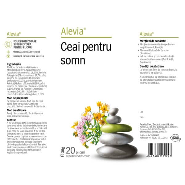 Ceai pentru somn, 20 plicuri, Alevia – etichetă