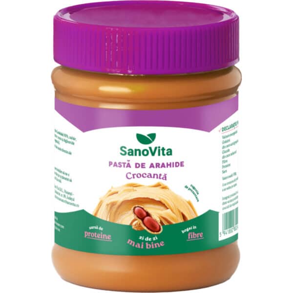 Pastă de arahide crocantă, 375 g, Sanovita Pastă de arahide crocantă, 375 g, Sanovita