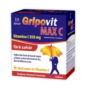 Gripovit Max C fără zahăr, 10 plicuri, Zdrovit