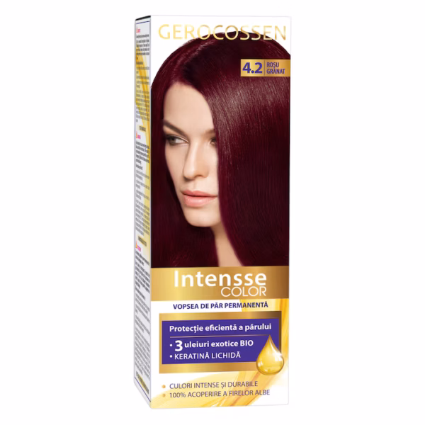 Vopsea de păr Intensse Color 4.2 Roșu Granat, 50 ml, Gerocossen