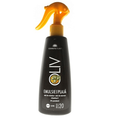 Emulsie plajă OLIV SPF20 cu ulei de morcov şi măsline, 200 ml, Cosmetic Plant
