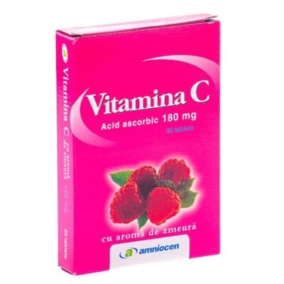 Vitamina C 180 mg, aromă de zmeură, 20 comprimate, Amniocen