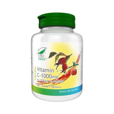 Vitamina C cu Măceș și Acerola - aromă Lămâie, 1000 mg, 100 comprimate, Pro Natura