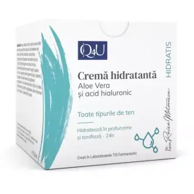Cremă hidratantă cu aloe vera și acid hialuronic Hidratis Q4U, 50 ml, Tis Farmaceutic