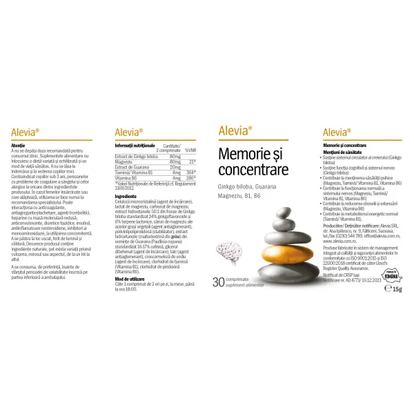 Memorie și concentrare, 30 comprimate, Alevia