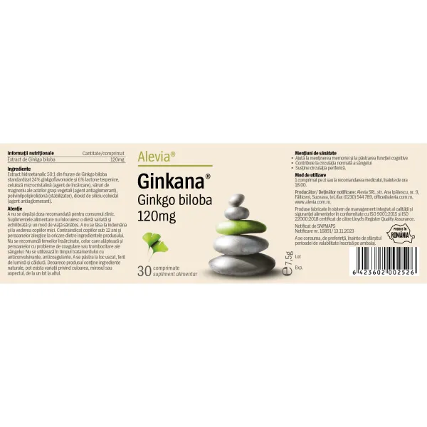 Ginkana Ginkgo Biloba, 120 mg, 30 comprimate, Alevia
