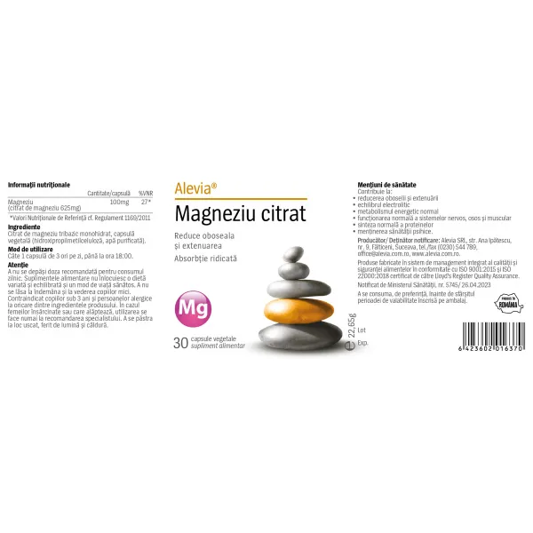 6423602016370-1 Magneziu Citrat, 30 capsule, Alevia